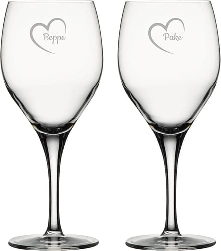 Gegraveerde Rode wijnglas 42,5cl Pake mei hert & Beppe mei hert