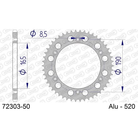 Aluminium tandwiel achter Afam 520 50 dents