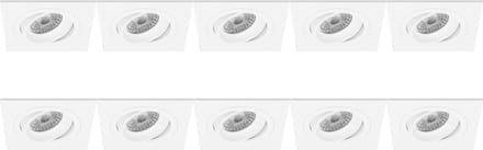 Spot Armatuur 10 Pack - Pragmi Borny Pro - GU10 Inbouwspot - Vierkant - Wit - Aluminium - Kantelbaar - 92mm