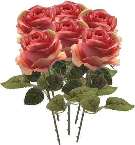 Emerald Kunstbloem roos Simone - 6x - roze - 45 cm - decoratie bloemen