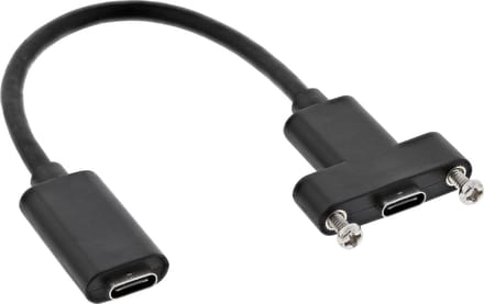 USB-C (v) naar USB-C (v) inbouw adapter - USB3.2 (tot 10 Gbit/s) - PD tot 20V/5A / zwart - 0,20 meter