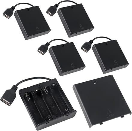 Dailygoods - 5 Stuks 4 AA Batterijhouder met USB Kabel en Aan/Uit Schakelaar