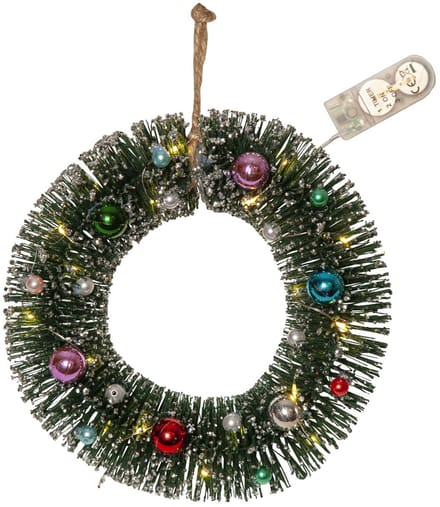 Star Trading Kleine decoratieve kerstkrans 'Decorini', versierd, LED-verlichting, batterij + timer, groen, Ø 20 cm