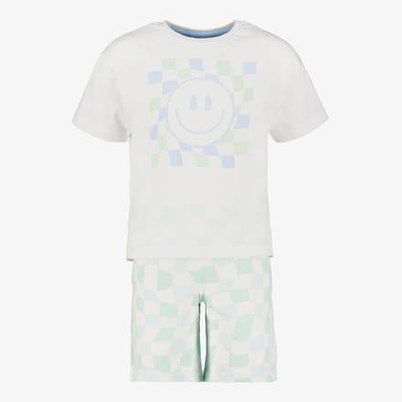 Smiley kinder shortama wit groen - Maat 122/128