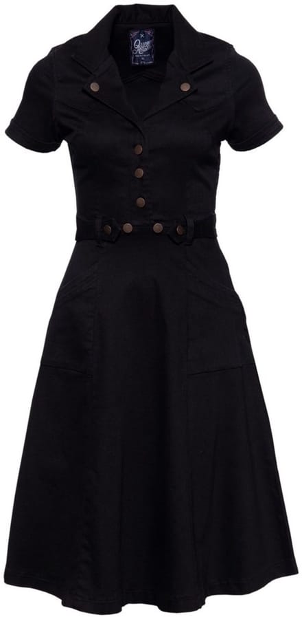 Queen Kerosin - A-line and button front Flare jurk - XS - Zwart