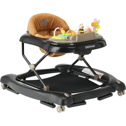 Deryan 4-in-1 Loopstoel - Met speelset - Inklapbaar - Zwart/Nougat