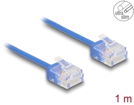Delock RJ45 Network Cable Cat.6 UTP Ultra Slim 1 m blue with short plugs