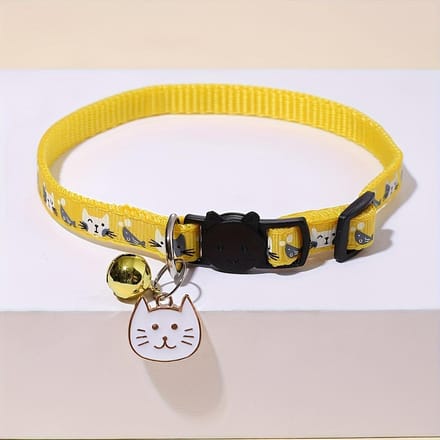 Verstelbare Anti-Verslik Kattenhalsband met Leuke Kattengezicht Bedel & Veiligheidssluiting Cartoon Design, Duurzaam Polyester voor Kittens & Katten, Kattenveiligheidshalsband 1pc geel