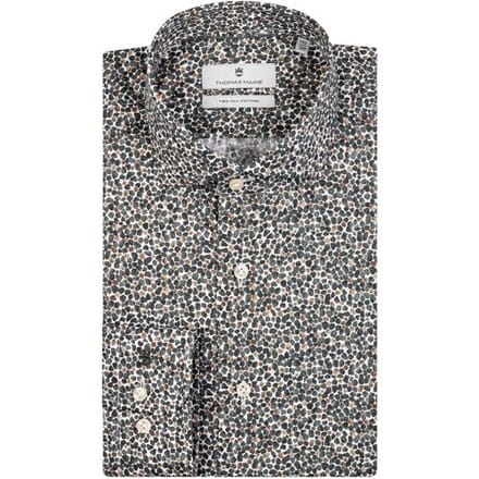 Thomas Maine Overhemd Fantasy Pattern Two-Ply Cotton Poplin Roma Modern Kent Dark Olive / male