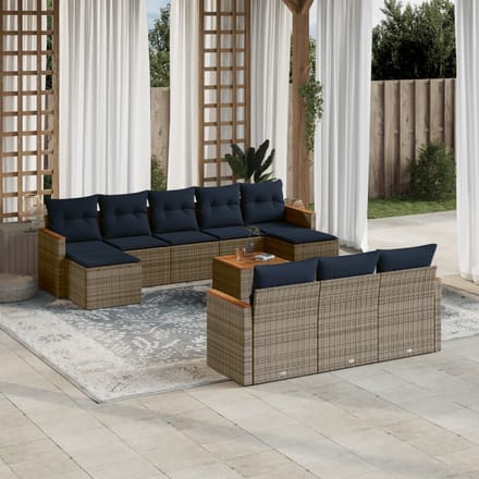 vidaXL - 11-delige - tuinbankset - met - kussens, - grijs - polyrotan