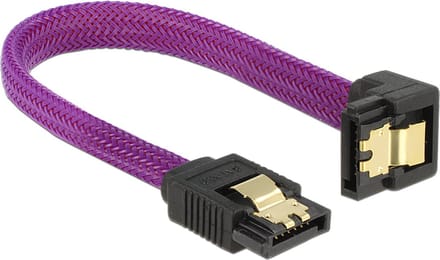 Premium SATA datakabel - recht / haaks naar beneden - nylon - SATA600 - 6 Gbit/s / paars - 0,10 meter