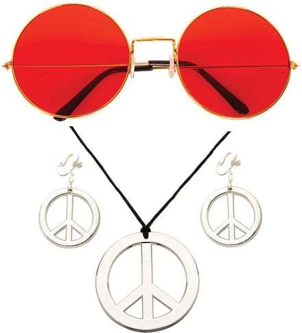 Widmann - Hippie Flower Power verkleed sieraden set met hippie bril