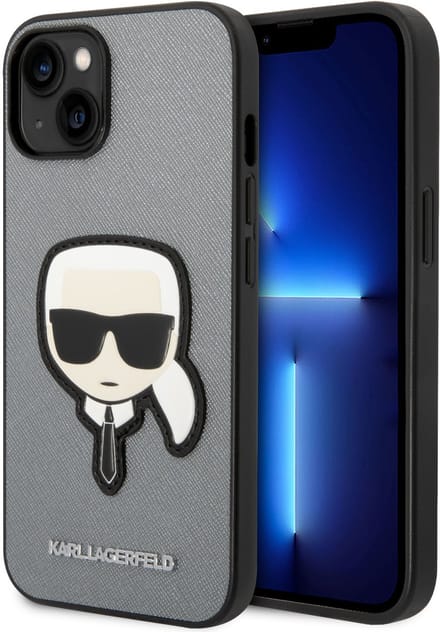 Karl Lagerfeld Saffiano Karl's Head Patch case for iPhone 14 - silver