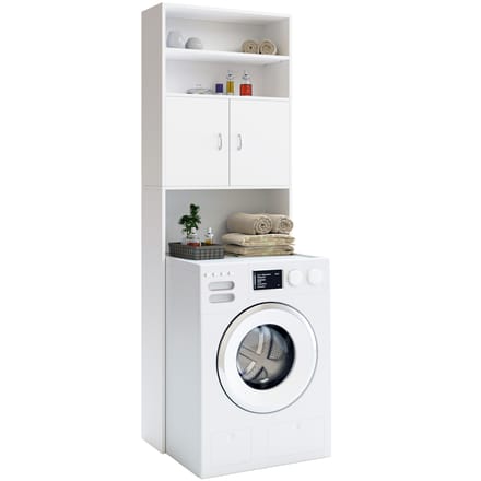 Casaria Wasmachinekast Neapel – 3 Legplanken en 2 Deuren – 185x63x20cm – Wit