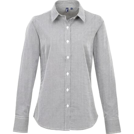 Premier Dames/Dames Gingham Shirt Met Lange Mouwen (Zwart/Wit)