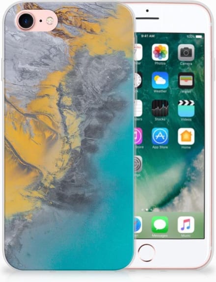 iPhone SE 2022 | SE 2020 | 8 | 7 TPU Siliconen Hoesje Marble Blue Gold