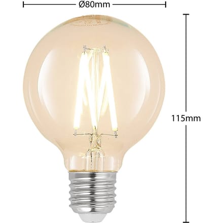 Arcchio LED lamp G80 E27, 8 W, 2.700 K, filament lamp, helder, dimbaar