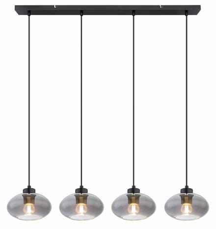 Globo - hanglamp - Shaun - zwart - glas smoke glas - grote eettafellamp - E27 - 15572-4H