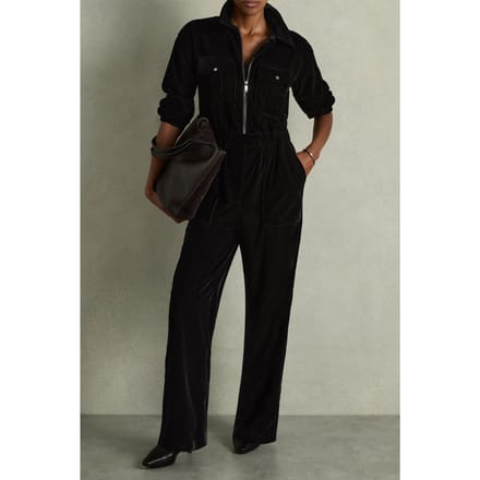Reiss Velvet Jumpsuit Black Größe: 8 | Jumpsuits Outlet | Damen | Schwarz