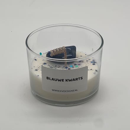Kaars in glazen pot - edelsteen - Blauwe Kwarts