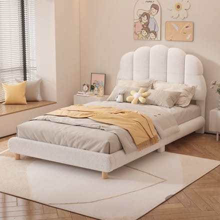 PHOEBE CAT Kinderbed - 90 x 200 cm - Imitatieviltstof - Leuk hoofdeinde - Wit