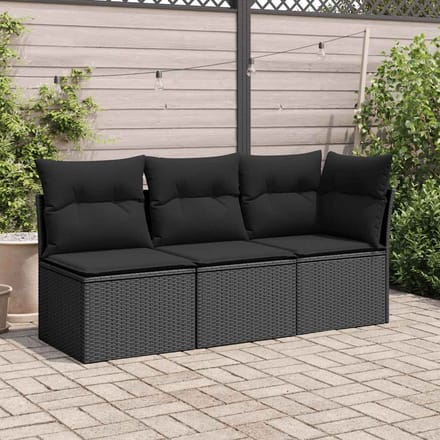 vidaXL - Tuinstoel - zonder - armleuningen - met - kussens - zwart - poly - rattan