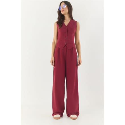 V-hals Vest en Wijde Pantalon Twee-delige Coord Set