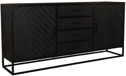 Dressoir mangohout visgraat Cody ladekast zwart industrieel 180x85cm duurzaam mango kast