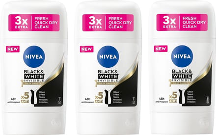 Nivea Deo Stick - Black & White Silky Smooth - 3 x 50 ml