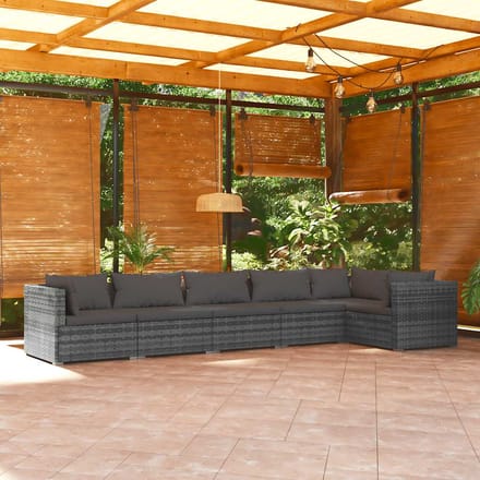 vidaXL - 6-delige - Loungeset - met - kussens - poly - rattan - grijs