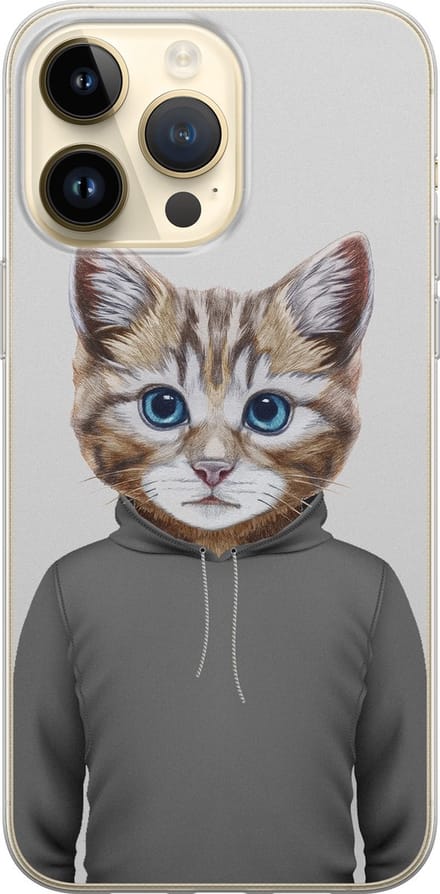 Leuke Telefoonhoesjes - Hoesje geschikt voor iPhone 14 Pro Max - Kat schattig - Soft case - TPU - Kat - Grijs