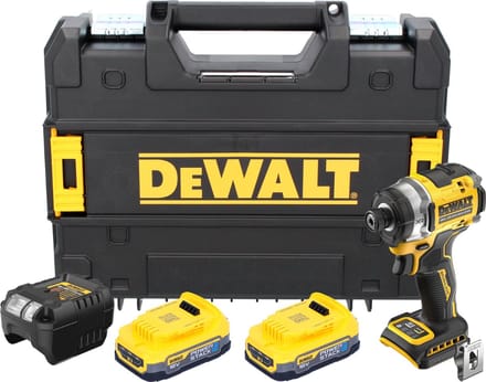 DeWalt DCF 860 E2T accu-slagmoersleutel 18 V 282 Nm 1/4" borstelloos + 2x Powerstack accu 1,7 Ah + oplader + TSTAK
