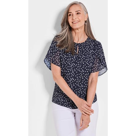 Blouse van licht chiffon - marine / gedess. - Gr. 42 van Goldner Fashion