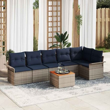 vidaXL - Tuinbank - Set - 7 - st - Grijs - poly - rattan