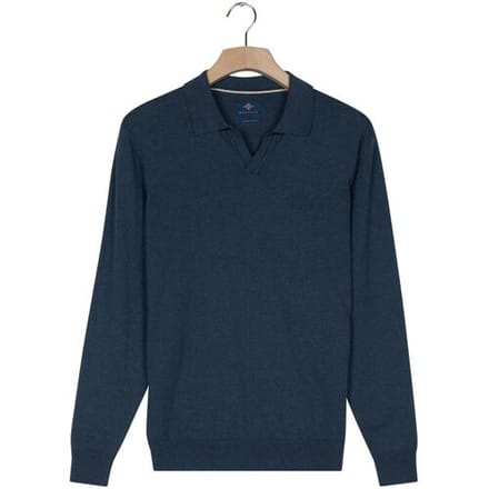 Baileys Trui No Button Polo Collar Single Knit Dark Denim Blue / male