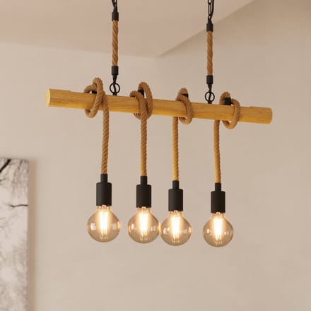 EGLO Youngstown hanglamp, lengte 70 cm, zwart/bruin, 4-lamps.