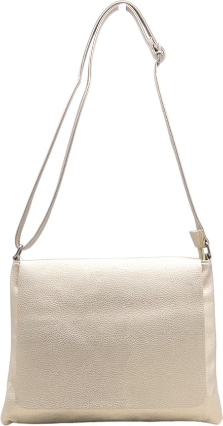 Flora&CO - ELSA - zacht generfd imitatieleer - crossbody dames tas met flap - lange instelbare draagriem - 3 vakken met ritssluiting - taupe metallic/goud