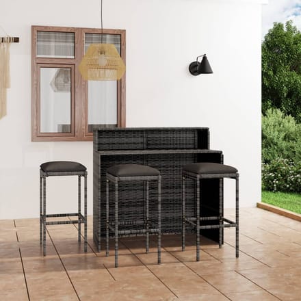 vidaXL - 4-delige - Tuinbarset - met - kussens - grijs