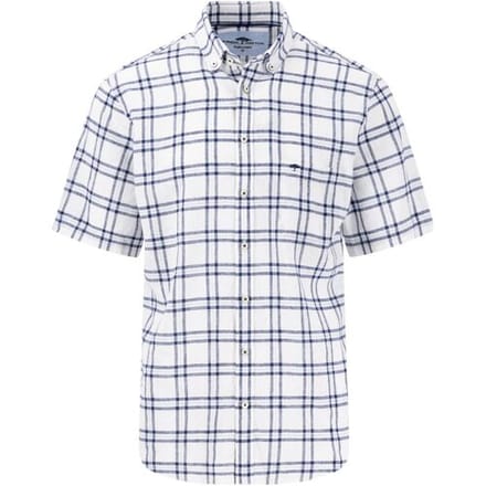 Fynch-Hatton Overhemd Pure Linnen Classic Duo Check Button-Down Wit-Navy / male