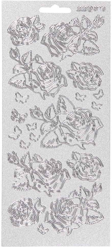 Stickers, rozen, vel 10x23 cm, zilver, 1 vel
