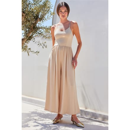 Ontspannen Pasvorm U-Hals Wijde Pijpen Jumpsuit