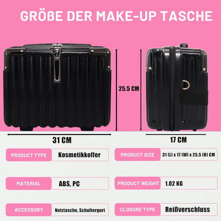 Cosmeticakoffer met handgreep, zwart, klassiek