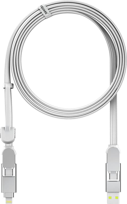Rolling Square inCharge XL 6-in-1 Snellaadkabel 2 Meter - USB-C, Micro USB & Lightning Oplaadkabel voor iPhone, iPad & Android - Wit