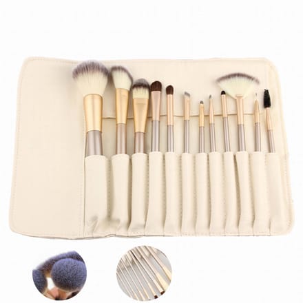 Solidchoice - Professionele 12-delige Make-upkwastenset met Lederen Tas