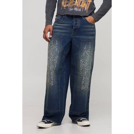 Baggy versierde tribale timmerman jeans | Antique Blue | Size 36R