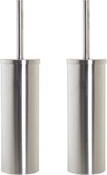 Set van 2x stuks toiletborstel zilver met houder van RVS 39 cm - Wc-borstels