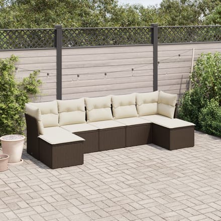 vidaXL - 7-delige - Loungeset - met - kussens - poly - rattan - bruin