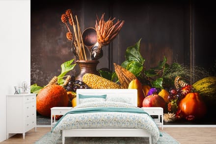 Behang - Fotobehang Groente - Fruit - Rustiek - Tafel - Breedte 330 cm x hoogte 220 cm