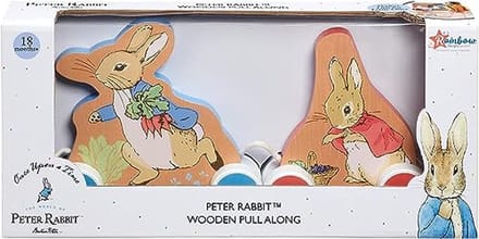 Houten Pullalong Speelgoed met Peter Rabbit en Flopsy Bunny – Kleurrijk Babyspeelgoed voor Ontwikkeling van Fijne Motoriek