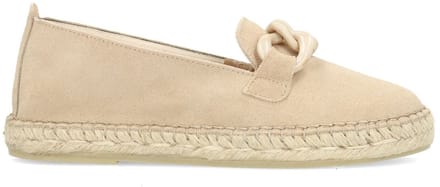 Manfield - Dames - Beige suède espadrilles met chain - Maat 37